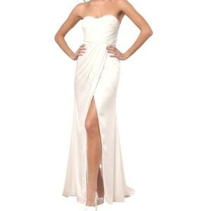 NWT Lulus Heidy White Satin Beaded Strapless Maxi Dress Wedding Gown XL Bride